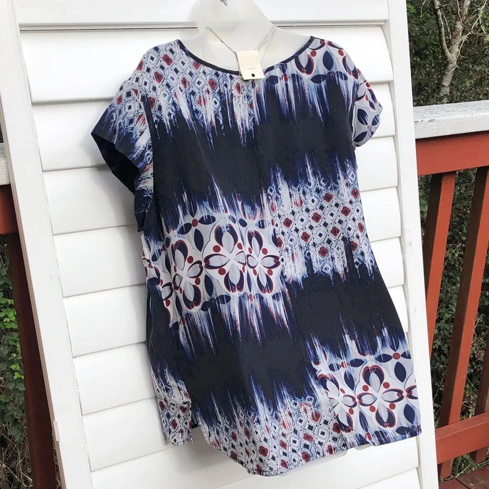 Tianello Navy and White Patterned Blouse - Picture 8 of 10